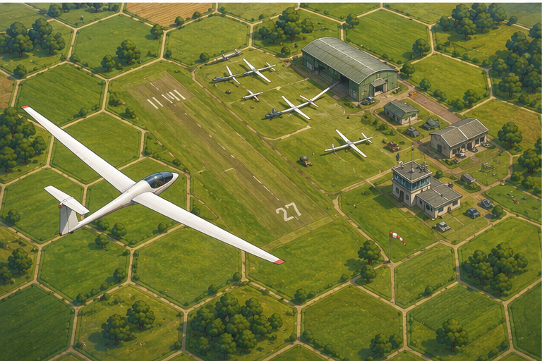 A stylised gliding airfield on a hex map
